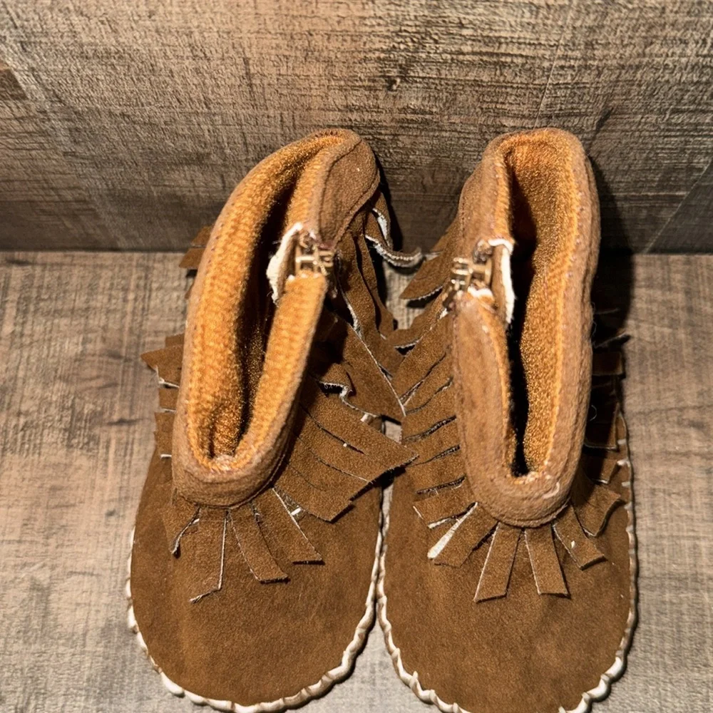 Brown Fringe BABY Moccasins-size 1